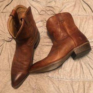 Frye Cowgirl Booties - Brown Leather